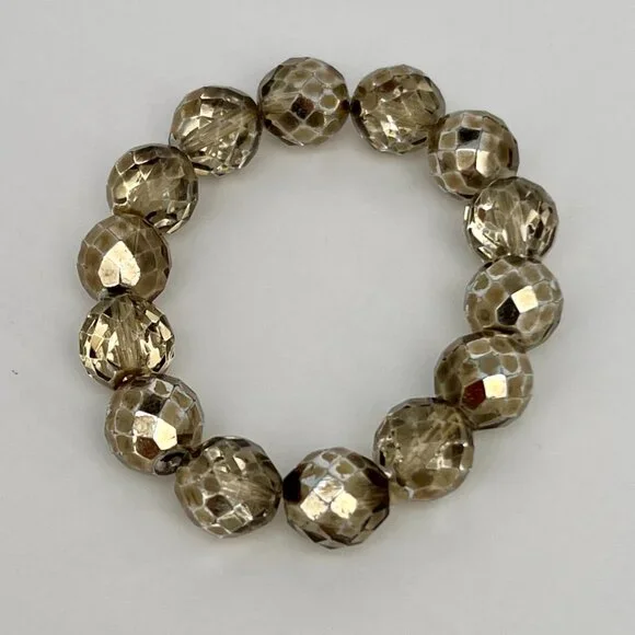 Faceted Czech Glass Fire Polished Gray Gold Crystal Chunky Bead Stretch Bracelet - Picture 16 of 16